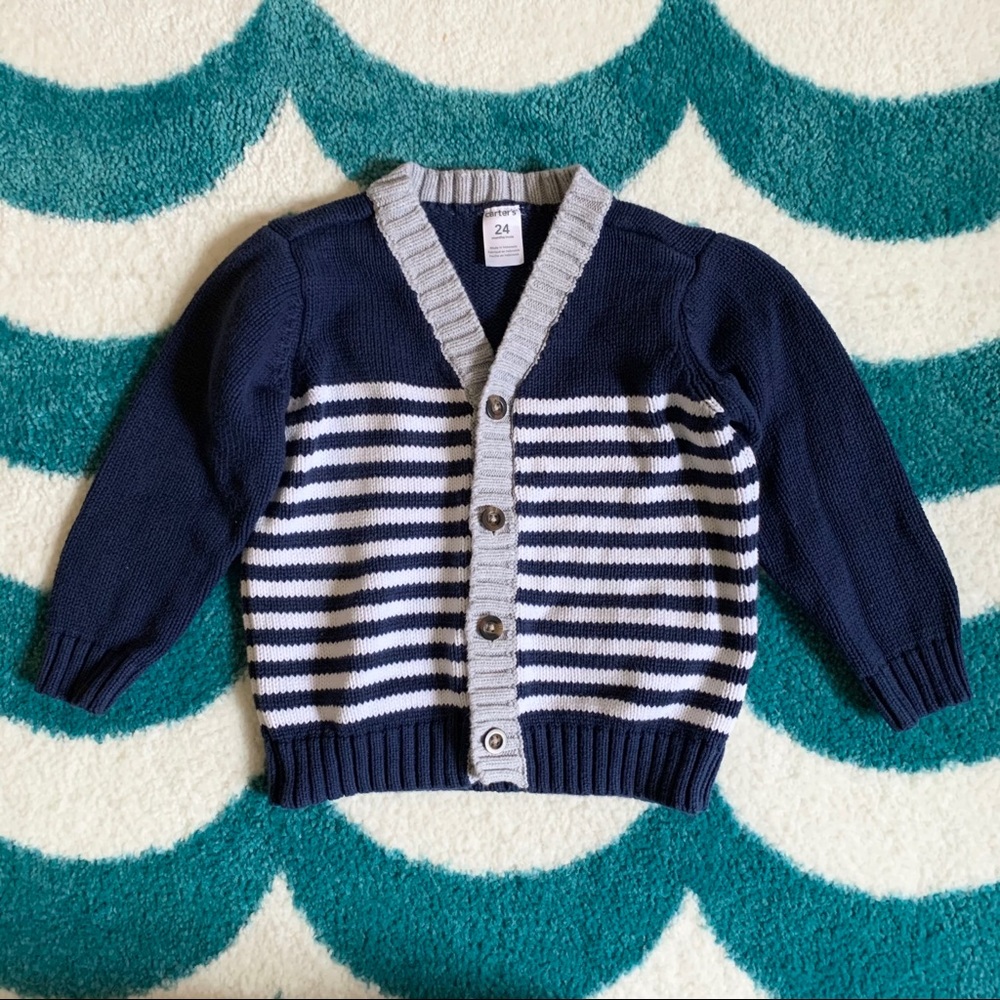 Carter’s Striped Cotton Cardigan (Navy) Size 24 mo